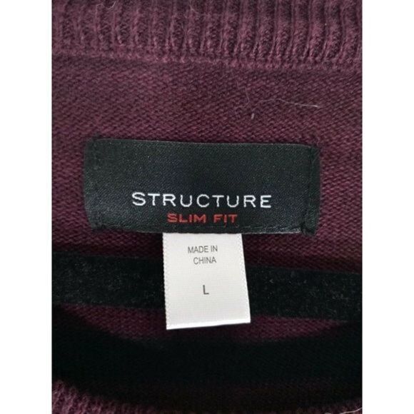 Structure Vintage Mens Long Sleeve  Slim‎ Fit Sweter Shirt Burgundy Size Large - Picture 12 of 12